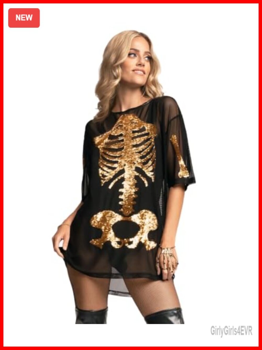 Women's Sequin Halloween Costume Dress V-Neck Skeleton Party Dress